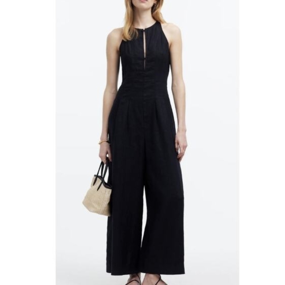 NWT Madewell Seamed Wide-Leg Sleeveless Linen Jumpsuit Black - 8 - Picture 2 of 12